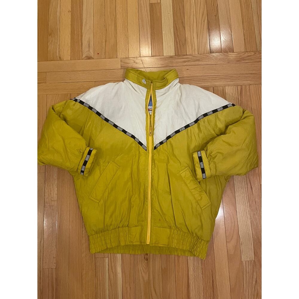 Totessport‎ Vintage New Wave 80's 90's down filled ski jacket, L, mustard, hood